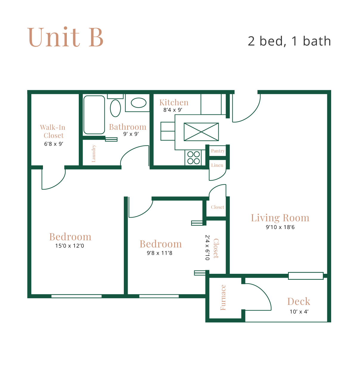 Unit B - 2 bed, 1 bath